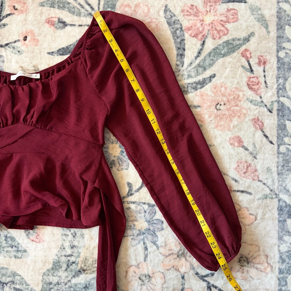 Altar’d State Women’s Burgundy Peplum Long-Sleeve Top - Picture 7 of 8